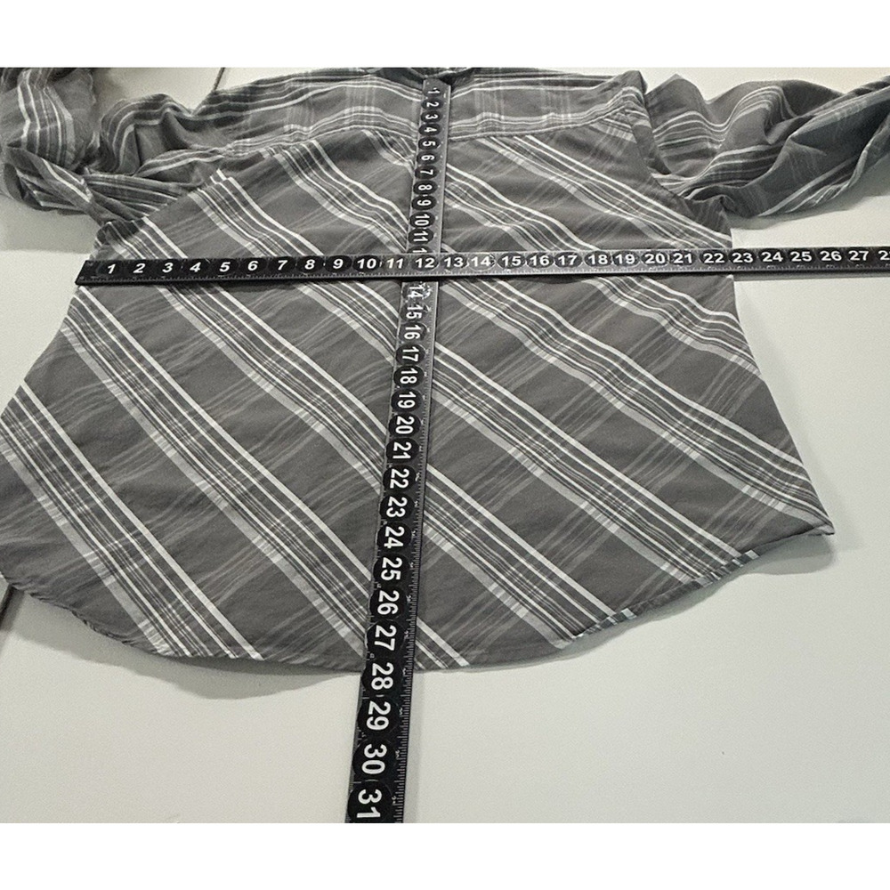 Chicos Top Womens XL 3 Gray‎ White Button Up Billow Balloon Sleeve Poplin Plaid - Picture 7 of 12